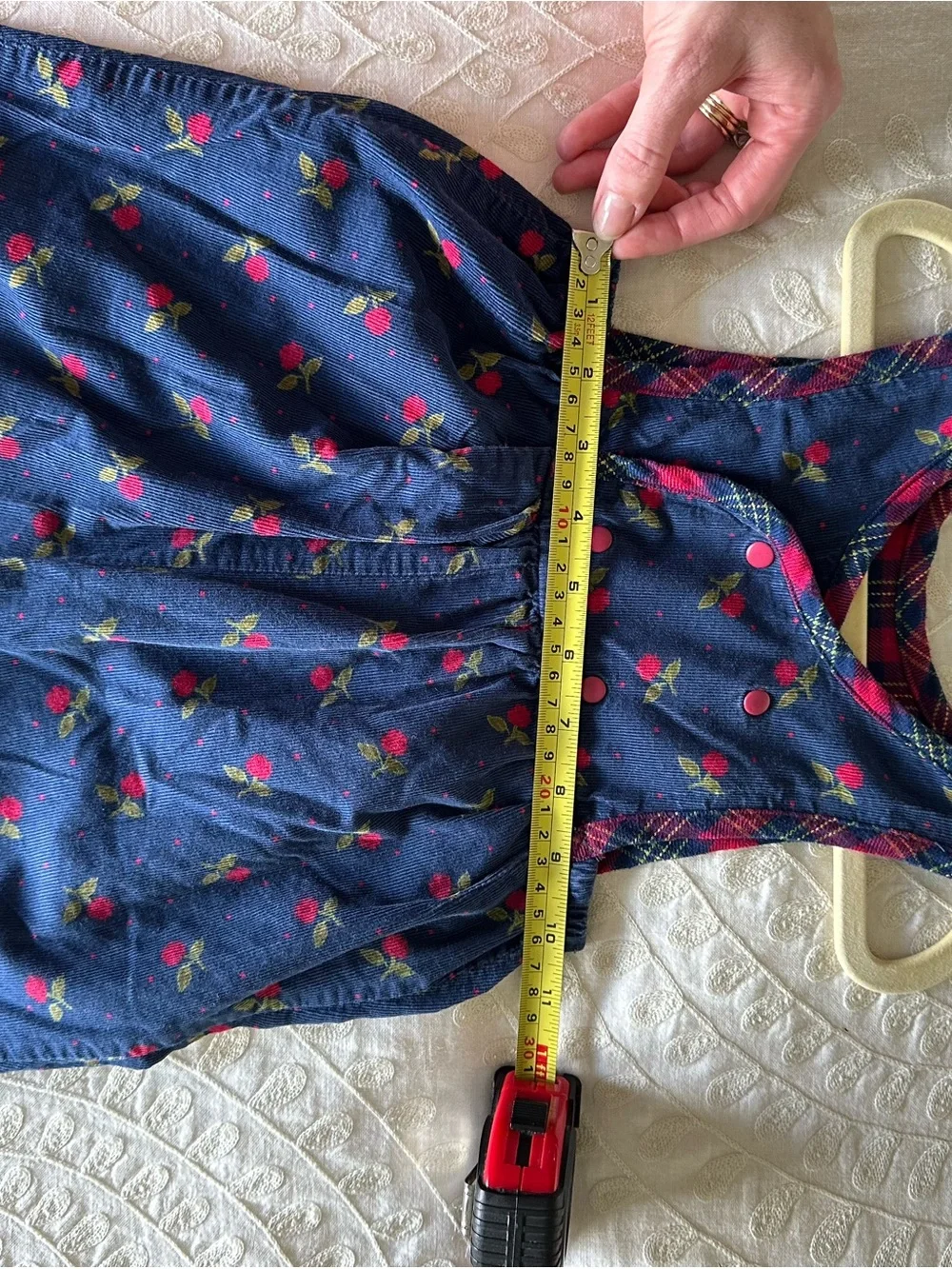Vintage Gymboree Rainbow Tag Girls Navy Red Floral Plaid Overalls Romper